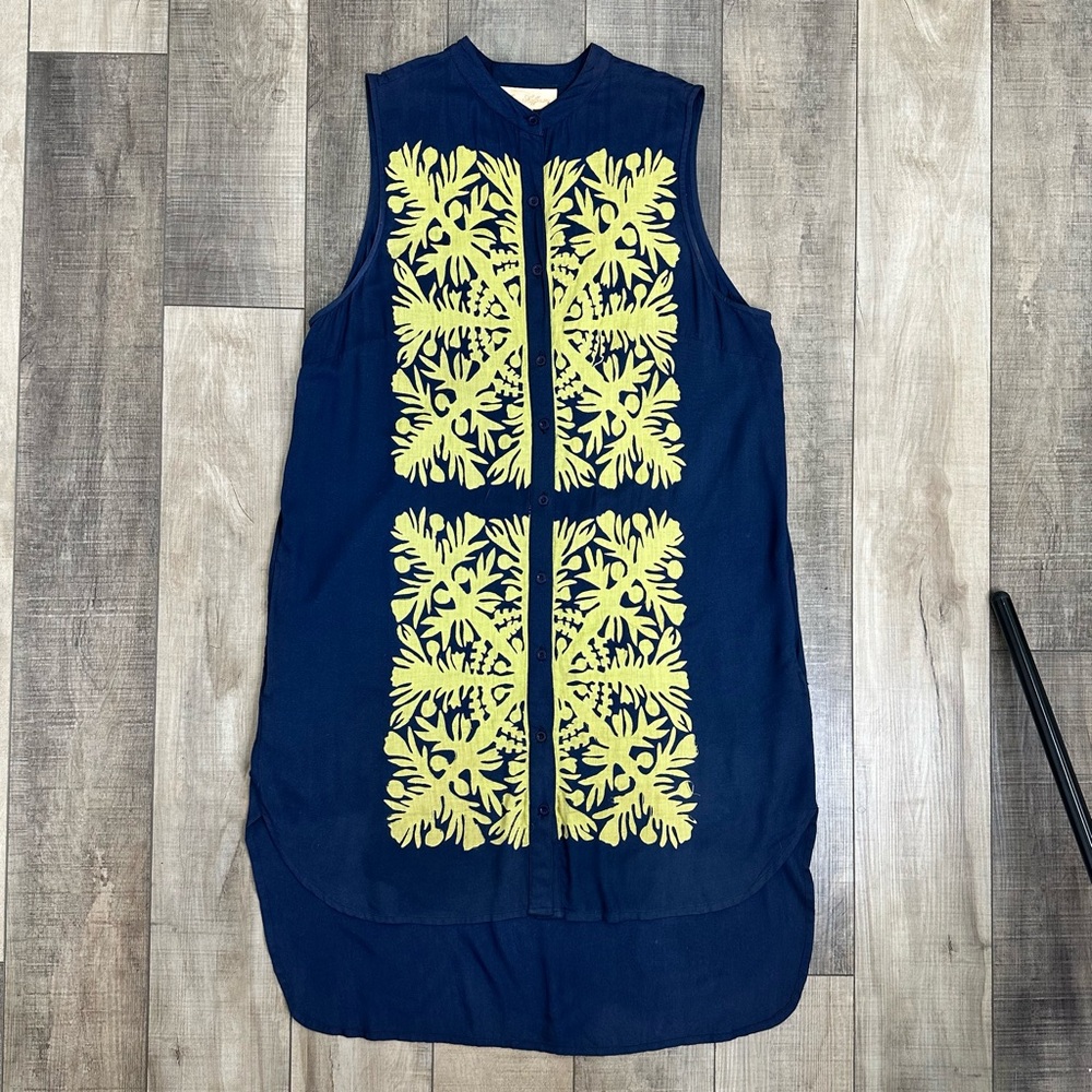 Mara Hoffman Navy and citron appliqué  Midi Dress